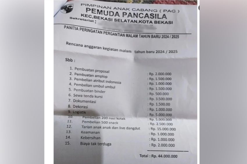 Viral! Ormas di Bekasi Sebar Proposal Sumbangan Tahun Baru Rp44 Juta